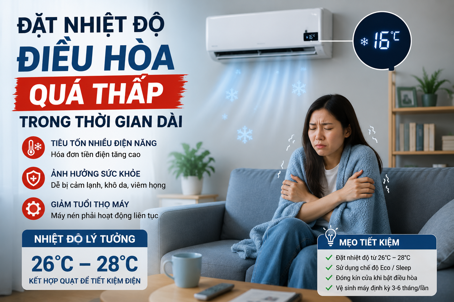 để nhiệt độ điều hòa quá lâu